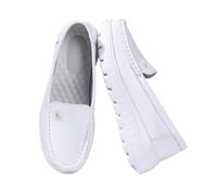 Chaussures D'infirmière Blanches Pour Femme Confortables Et Respirantes En Cuir Avec Coussin D'air À Enfiler, Chaussures Légères Antidérapantes Et Confortables À Semelle Souple(White yellow,34 EU)