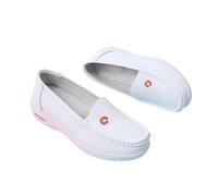 Chaussures D'infirmière Blanches Pour Femme Confortables Et Respirantes En Cuir Avec Coussin D'air À Enfiler, Chaussures Légères Antidérapantes Et Confortables À Semelle Souple(White red,36 EU)