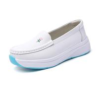 Chaussures d'infirmière Confortables pour Femmes, antidérapantes, en Cuir médical, imperméables, pour des Quarts de Travail de 12 Heures(White,39 EU)