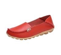Chaussures D'infirmière De Travail Confortables pour Femmes, Mocassins Respirants Antidérapants en Cuir À Plateforme À Enfiler pour Femmes, Chaussures Plates Antidérapantes Essuyables(Red,37 EU)