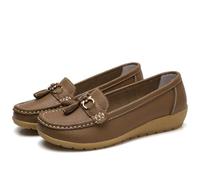 Chaussures D'infirmière De Travail Confortables pour Femmes, Mocassins Respirants Antidérapants en Cuir À Plateforme À Enfiler pour Femmes, Chaussures Plates Antidérapantes Essuyables(Khaki,40 EU)