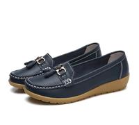 Chaussures D'infirmière De Travail Confortables Pour Femmes, Mocassins Respirants Antidérapants En Cuir À Plateforme À Enfiler Pour Femmes, Chaussures Plates Antidérapantes Essuyables(Dark blue,40 EU)