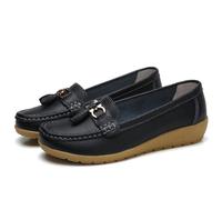 Chaussures D'infirmière De Travail Confortables pour Femmes, Mocassins Respirants Antidérapants en Cuir À Plateforme À Enfiler pour Femmes, Chaussures Plates Antidérapantes Essuyables(Black,40 EU)