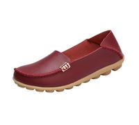 Chaussures D'infirmière De Travail Confortables pour Femmes, Mocassins Respirants Antidérapants en Cuir À Plateforme À Enfiler pour Femmes, Chaussures Plates Antidérapantes Essuyables(Wine Red,39 EU)