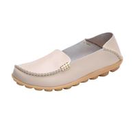 Chaussures D'infirmière De Travail Confortables pour Femmes, Mocassins Respirants Antidérapants en Cuir À Plateforme À Enfiler pour Femmes, Chaussures Plates Antidérapantes Essuyables(Beige,37 EU)