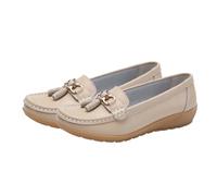 Chaussures D'infirmière De Travail Confortables pour Femmes, Mocassins Respirants Antidérapants en Cuir À Plateforme À Enfiler pour Femmes, Chaussures Plates Antidérapantes Essuyables(Beige,40 EU)