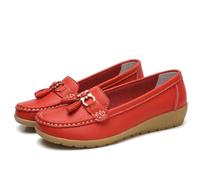 Chaussures D'infirmière De Travail Confortables pour Femmes, Mocassins Respirants Antidérapants en Cuir À Plateforme À Enfiler pour Femmes, Chaussures Plates Antidérapantes Essuyables(Red,37 EU)