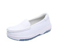 Chaussures D'infirmière Légères Confortables Enfiler, Chaussures D'infirmière Blanches pour Femmes Respirantes À Semelle Souple Et Antidérapante en Cuir, Mocassins Imperméables(White,34 EU)