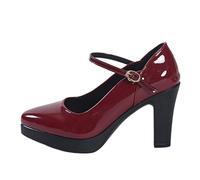 Chaussures élégantes à talons hauts pour femme, avec talon bloc, bout fermé, chaussures de travail confortables, chaussures de mariage pour le bureau, le travail, la mariée, le mariage, la fête, rouge