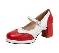 Chaussures élégantes pour femme - Bloc de couleurs - Chaussures de danse - Chaussures de danse - Talon bloc - Bout rond - Escarpins pour mariage, fête de la bière, bureau et fête, rouge, 38 EU