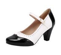 Chaussures élégantes pour femme - Chaussures de danse - Bloc de couleurs - Bout pointu fermé et talon bloc - Sangle de cheville - Escarpins pour mariage, fête de la bière, bureau et fête, Noir , 40 EU