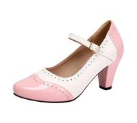 Chaussures élégantes pour femme - Chaussures de danse - Bloc de couleurs - Bout pointu fermé et talon bloc - Sangle de cheville - Escarpins pour mariage, fête de la bière, bureau et fête, Rose, 43 EU