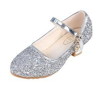 Chaussures en cristal pour filles - Escarpins à paillettes avec lacets et sangles de cheville pour spectacles de scène, défilés de mode et événements spéciaux, Argent 02, 34 EU