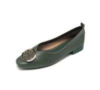SUCHETA Chaussures en Cuir à Talons Bas pour Femmes Bloc Bout carré Talons Hauts Talons Moyens Pompes Patchwork Couleur Petite Boucle d'or Péplum décontracté Semelle Souple Noir Chaussures de Travail