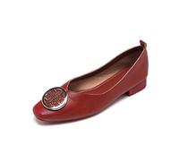 Chaussures en Cuir à Talons Bas pour Femmes Bloc Bout carré Talons Hauts Talons Moyens Pompes Patchwork Couleur Petite Boucle d'or Péplum décontracté Semelle Souple Noir Chaussures de Travail