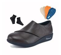 Chaussures En Cuir Confortables Et Réglables Pour Hommes, Pour Diabétiques Pieds Gonflés Œdèmes. Chaussures D'été Décontractées Respirantes Orthopédiques Antidérapantes Fasciite Plantaire(Marrone,50 E