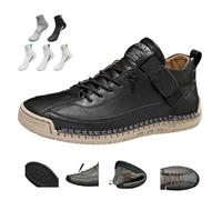 Chaussures en cuir cousues à la main, baskets orthopédiques confortables en cuir avec soutien de la voûte plantaire, boîte à orteils spacieuse, antidérapante, Noir/high top, 41 EU