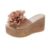 Chaussures en cuir de cerf pour femme - Sandales à talon compensé - Semelle épaisse - Style décontracté - Chaussures élégantes pour femme - Avec talons, Rose, 39 EU