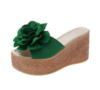 Chaussures en cuir de cerf pour femme - Sandales à talon compensé - Semelle épaisse - Style décontracté - Chaussures élégantes pour femme - Avec talons, vert, 41 EU
