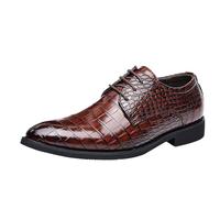 Chaussures en cuir de crocodile pour homme - Chaussures en cuir verni à bout pointu - Chaussures simples à lacets de style britannique - Chaussures habillées pour le bureau, marron, 41 EU