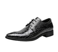Chaussures en cuir de crocodile pour homme - Chaussures en cuir verni à bout pointu - Chaussures simples à lacets de style britannique - Chaussures habillées pour le bureau, Noir , 46 EU