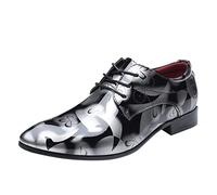 Chaussures en Cuir Derby Homme PU Cuir Verni Bout Pointu Chaussures De Ville Plate Coiffeurs Mode Chaussure Habillées Chaussure d'affaires Men Shoes Miroir Fleur Lacet Mariage Gris 47