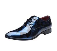 Chaussures en Cuir Derby Homme PU Cuir Verni Bout Pointu Chaussures De Ville Plate Coiffeurs Mode Chaussure Habillées Chaussure d'affaires Men Shoes Miroir Fleur Lacet Mariage Bleu 43