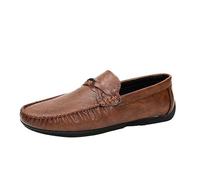 Chaussures en Cuir Noires for Hommes, Style Italien, Mocassins Tendance avec nœud Papillon, Chaussures Plates for Hommes, Chaussures soirée et Mariage Faites à la Main(Brown,42 EU)