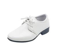 Chaussures en Cuir pour Enfants garçons, Chaussures de Performance en Cuir Souple à Lacets, Style Britannique décontracté en Chaussettes De Trampoline pour Enfants (White, 28 Little Child)