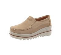 Chaussures en cuir pour femme - Élégantes - Beige - Chaussures de loisirs - Semelle souple - Chaussures orthopédiques pour femme - Chaussures de sport ergonomiques - Chaussures de trekking tendance