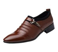 Chaussures en Cuir pour Homme - Chaussures De Ville À Lacets Derbys Oxford Cuir Vernis - Chaussure De Mariage Formelles À Bout Pointu avec Boucle Réglable - Antidérapantes Marron 42
