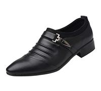 Chaussures en Cuir pour Homme - Chaussures De Ville À Lacets Derbys Oxford Cuir Vernis - Chaussure De Mariage Formelles À Bout Pointu avec Boucle Réglable - Antidérapantes Noir 42