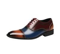 Chaussures en cuir pour homme - Chaussures richelieu classiques à lacets vernies - Bout pointu - Talon bloc - Antidérapantes - Large - Pour événements d'affaires décontractés, bleu, 39 2/3 EU