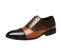 Chaussures en cuir pour homme - Chaussures richelieu classiques à lacets vernies - Bout pointu - Talon bloc - Antidérapantes - Large - Pour événements d'affaires décontractés, marron, 39 2/3 EU