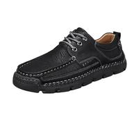 Chaussures en cuir pour homme - Mocassins plats - Chaussures basses vintage antidérapantes à lacets - Grande taille - Chaussures d'affaires confortables - Chaussures de marche 2025 - Couleur unie