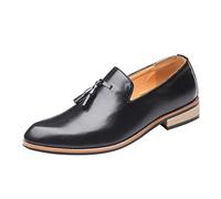 Chaussures en cuir pour homme - Respirantes - Élégantes - Antidérapantes - Couleur unie - Légères à enfiler - Avec pompons, Noir , 45 EU