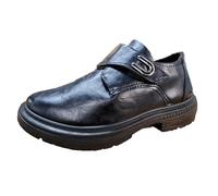 Chaussures en cuir pour homme sans lacets à enfiler - Bout rond - Talon bloc - Sangle moine - Antidérapantes - Tendance - Pour le bureau et les loisirs, Noir , 39 1/3 EU