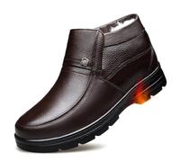 Chaussures En Cuir Pour Hommes, Doublure En Fourrure Décontractées En Cuir De Vache Grande Taille Mocassins À Enfiler Chaussures D'hiver Montantes En Coton Chaudes Antidérapantes , 48 EU,Brown