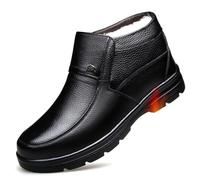 Chaussures En Cuir Pour Hommes, Doublure En Fourrure Décontractées En Cuir De Vache Grande Taille Mocassins À Enfiler Chaussures D'hiver Montantes En Coton Chaudes Antidérapantes , 47 EU ,Black