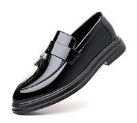 Chaussures En Cuir Pour Hommes, Mocassins À Enfiler Brillants De Grande Taille Chaussures Décontractées D'affaires Basses Fond Souple Pompon Travail De Bureau Chaussures Confortables , 44 EU ,Black