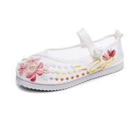 Chaussures En Maille Brodée De Fleurs Style Chinois Pour Petites Filles Chaussures Plates Confortables Antidérapantes Pour Enfants Shoes De Danse Mary Jane Pour Enfants(White,25 EU)