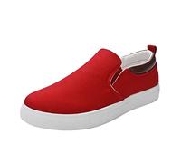 Chaussures en toile beige pour homme - Chaussures de sport à enfiler - Semelle épaisse et douce - Antidérapantes - Respirantes - Chaussures de loisirs confortables, rouge, 40 EU