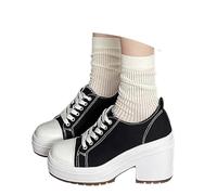 Chaussures en toile pour femme - Chaussures en toile pour femme - Mode entraîneur tendance - Chaussures de loisirs - Chaussures d'été antidérapantes - Chaussures compensées élégantes à enfiler, Noir