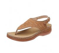 Chaussures en toile pour femme - Rouge - Sandales avec talon compensé et bout à clip - Semelle épaisse - Couleur unie - Confortables et légères - Chaussures pour femme - 38, marron, 43 EU
