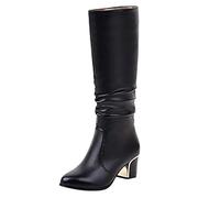 Chaussures Femme Bottines Bottes Cavalieres Femme Chaussure Hiver Et Boots Fourrées Equitation Pour Mollet Large Cuissardes Botte Talon Chaussures Confortable Bottine Chaudes Haute Cuir Plates,35