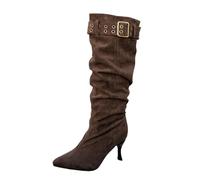 Chaussures Femme Bottines Bottes Chaudes Femme Botte Haute Boots Cuir Talon Bottine Hiver Chaussures Chaussure Confortable Fourrées Et Cowboy Fourrée Mollet Large Bottines Pieds Larges Plates Pour,38