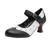 Chaussures Femme Brogue Escarpins Rétro Talon Bloc Confortable Bout Rond Ajouré Bride Cheville Style Anglais Chic Pumps Élégants Chaussures Habillées Bureau Mariage Soirée Look Classique Élégant