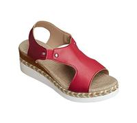 Chaussures Femme cómodo Chic Mules Compensees Chaussures de Rome plates extensibles en cuir creux sur le côté décontracté sandales pour dames de d'été Chaussure Compensee Femme (Red 37)