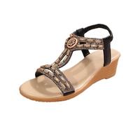 Chaussures Femme cómodo Chic Talon Compensé Women's Sandals New Summer Comfortable And Fashionable Retro Ethnic Style Lightweight Vacation Elastic Heel Sandales Compensées Femme Sandale (Black 42)