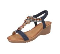 Chaussures Femme Compensées Chaussure Ete Women's Sandals New Summer Comfortable And Fashionable Retro Ethnic Style Lightweight Vacation Elastic Heel Thick Sandales Femme Été Chaussures (Navy 40)